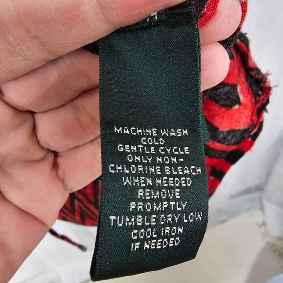 Lauren Ralph Lauren Red Black Chevron Gauzy Tribal Peasant Blouse 3X - Picture 12 of 13